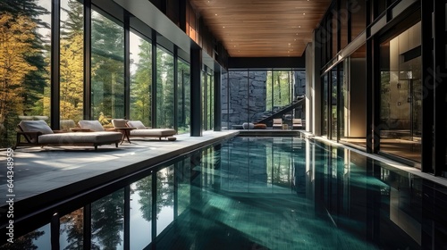 Modern Elegance: A Tranquil Oasis Inside a Contemporary Home. Swimming Pool Inside Home. Generative AI 6 © NormanBalberan