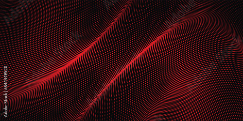 Red dot wave and black abstract background