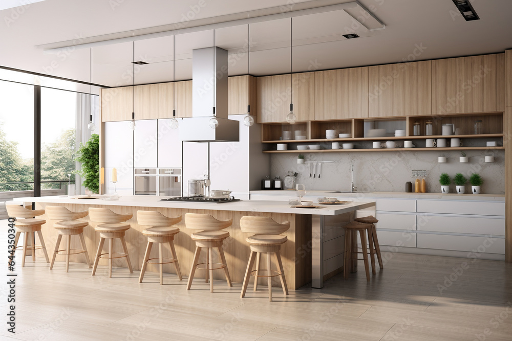 Spacious kitchen with a stylish interior and seating area Spacious kitchen with a stylish interior and seating area