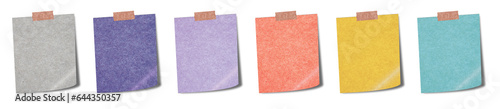 Old adhesive note note memo paper set. Multicolor sticky notes sheet collection with vintage grunge adhesive tape.