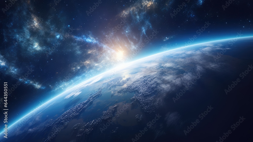 Fototapeta premium Earth from space showing the atmosphere . AI generated Image