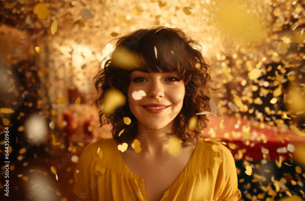 Woman celebrating with confetti Woman celebrating with confetti
