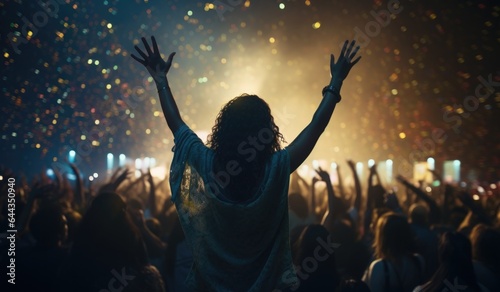 Celebration. Silhouette of a woman in woship with confetti photo