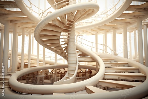 Abstract spiral stairs created using advanced technology. Generative AI photo