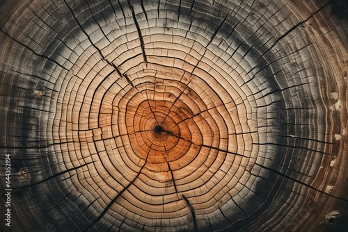 Close-up of tree rings showcasing maturation and history. Generative AI