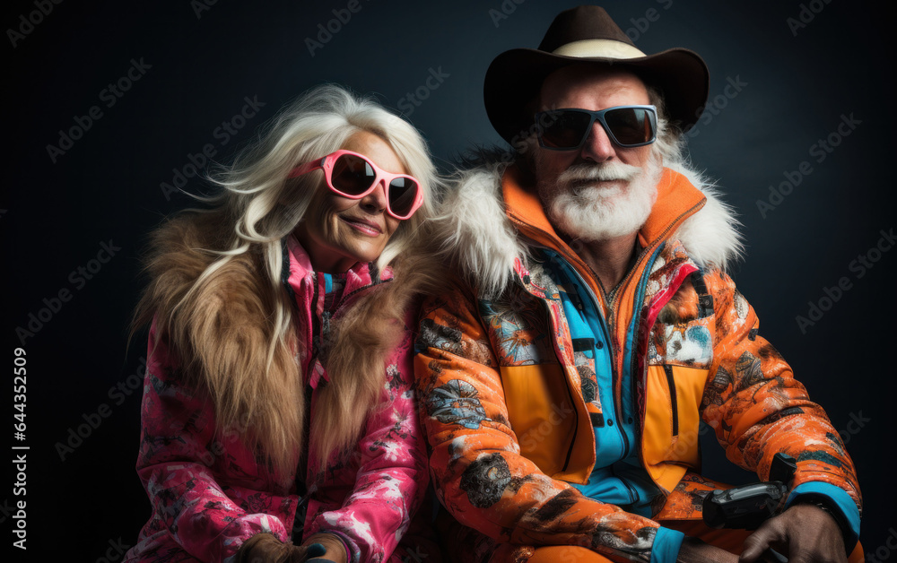 stylish couple on vacation in the mountains