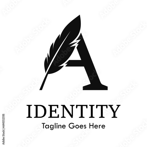 letter a with quill feather design template illustration. suitable for education, lawyer, learning brand, publishing related business.