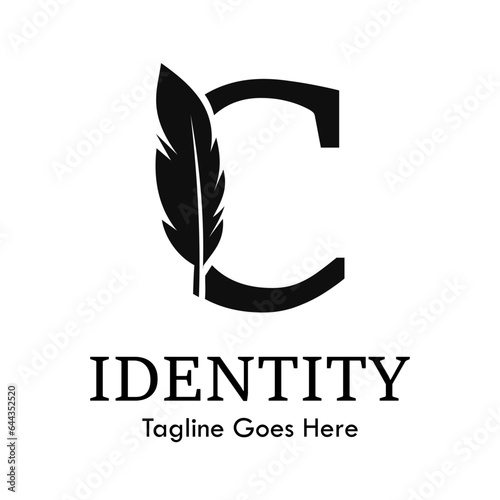letter c with quill feather design template illustration. suitable for education, lawyer, learning brand, publishing related business.