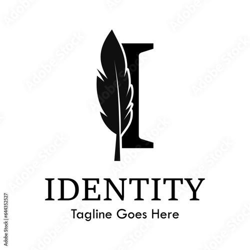 letter i with quill feather design template illustration. suitable for education, lawyer, learning brand, publishing related business.
