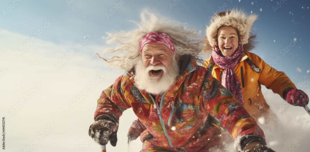 A happy pair at a ski vacation, immersing themselves in the adrenaline rush of winter sports.