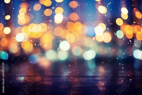 Party lights twinkling amidst bokeh balls in a defocused cityscape. Generative AI © Raven