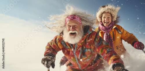 A happy pair at a ski vacation, immersing themselves in the adrenaline rush of winter sports.