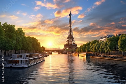 sunset of Paris Eiffel Tower and Seine  © Key909