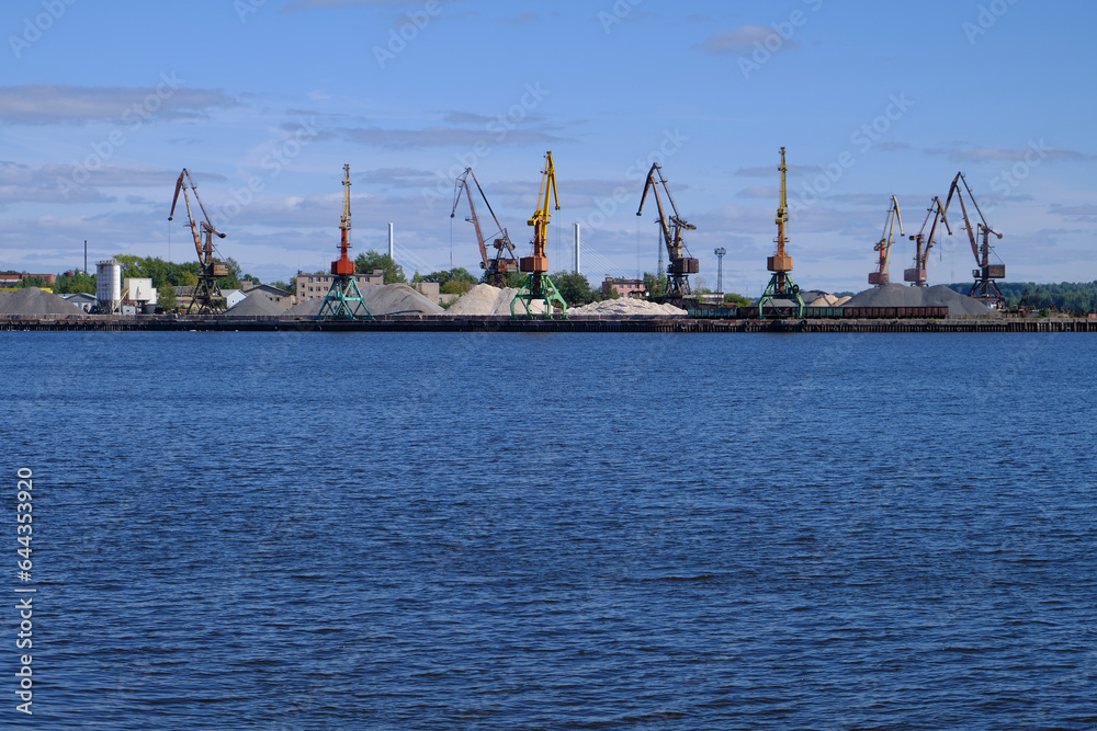 View of the river port and the river, cranes