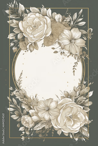 Colorful floral decoration illustration background template, creative arrangement of nature and flowers. Good for banner, wedding card invitation draft, greetings, and design element. Generative AI.