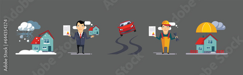 Insurance Case and Risk Security Against Unpleasant Incidents Vector Set