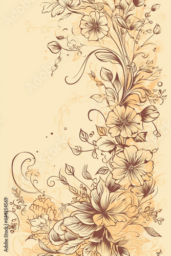 Colorful floral decoration illustration background template, creative arrangement of nature and flowers. Good for banner, wedding card invitation draft, greetings, and design element. Generative AI.