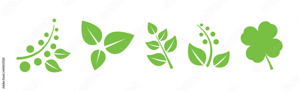 Green Leaf Icons as Nature and Foliage Element Vector Set Green Leaf Icons as Nature and Foliage Element Vector Set