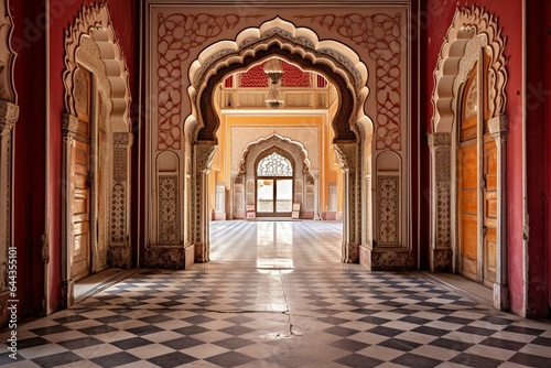 Winter entrance to divinity's sanctum in Jaipur's City Palace. Generative AI photo