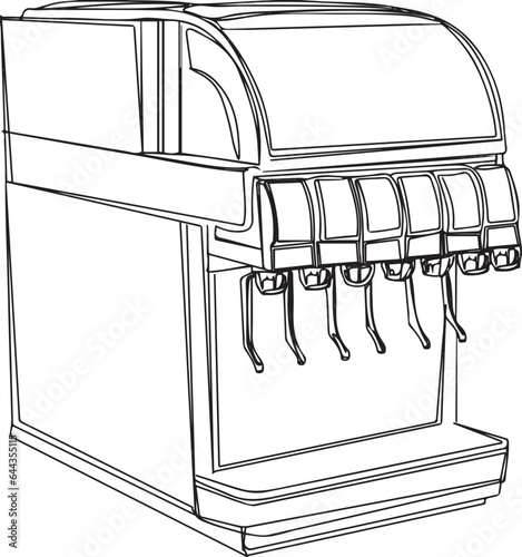 Hand-Drawn Cartoon Sketch of Soda Fountain Vending System, Vector Clip Art of Beverage Soda Fountain Machine - Cartoon Style, Soda Vending Machine 