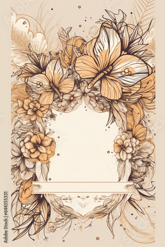 Colorful floral decoration illustration background template, creative arrangement of nature and flowers. Good for banner, wedding card invitation draft, greetings, and design element. Generative AI.