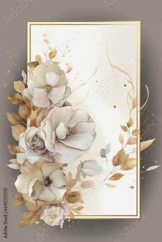 Colorful floral decoration illustration background template, creative arrangement of nature and flowers. Good for banner, wedding card invitation draft, greetings, and design element. Generative AI.
