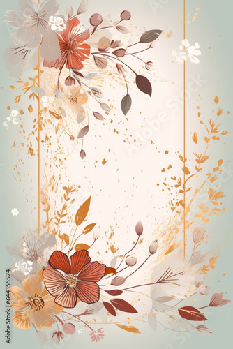 Colorful floral decoration illustration background template, creative arrangement of nature and flowers. Good for banner, wedding card invitation draft, greetings, and design element. Generative AI.
