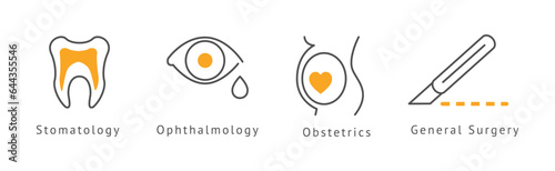 Hospital Departments Icons Isolated on White Background Vector Set