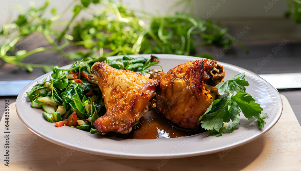 grilled wings with salad, food, chicken, meat, dinner, grilled wings with salad, food, chicken, meat, dinner,