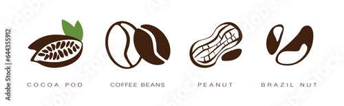 Seed and Nuts Brown Flat Icon with Name and Inscription Vector Set