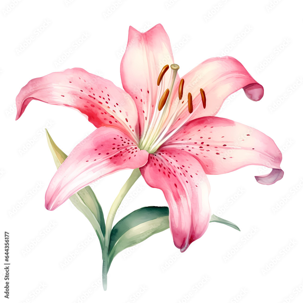 Naklejka premium watercolor pink lily isolated on white background