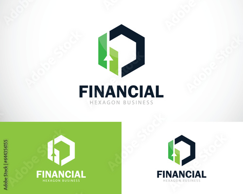financial logo creative design concept hexagon growth business arrow sign symbol