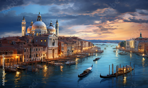 A Panorama of Venice by night Ai generated