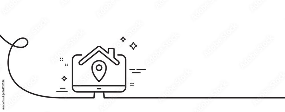 Obraz premium Work at home line icon. Continuous one line with curl. Outsource job sign. Remote office employee symbol. Work home single outline ribbon. Loop curve pattern. Vector