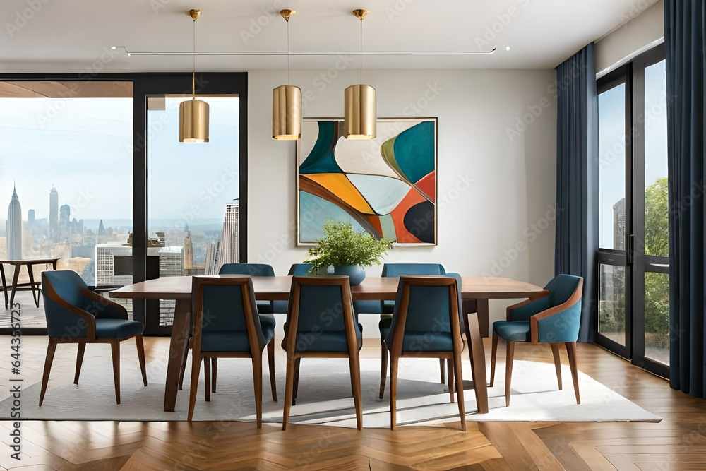 Design a contemporary dining room with a statement
