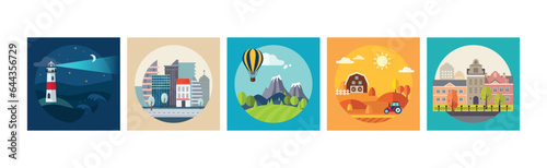 Different Landscape and Scene View Icon Vector Set