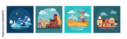 Different Landscape and Scene View Icon Vector Set