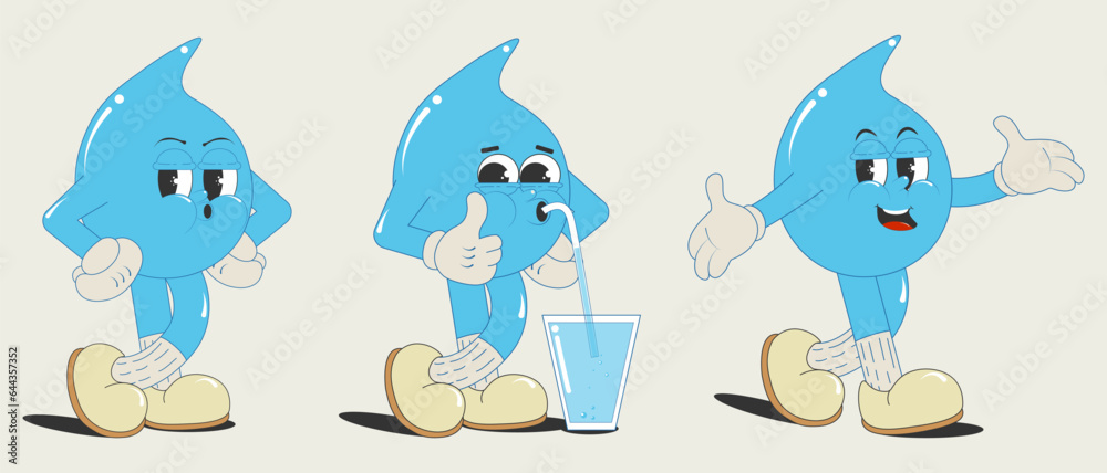 set of cartoon characters a drop of water isolated on a white background is suitable for logos, advertisements, posters, flyers. The concept of water balance, International Water Day. Vector.