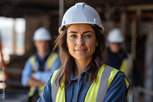 Experienced Middle-Aged Woman on Construction Site Empowering Female Presence in the Industry. created with Generative AI