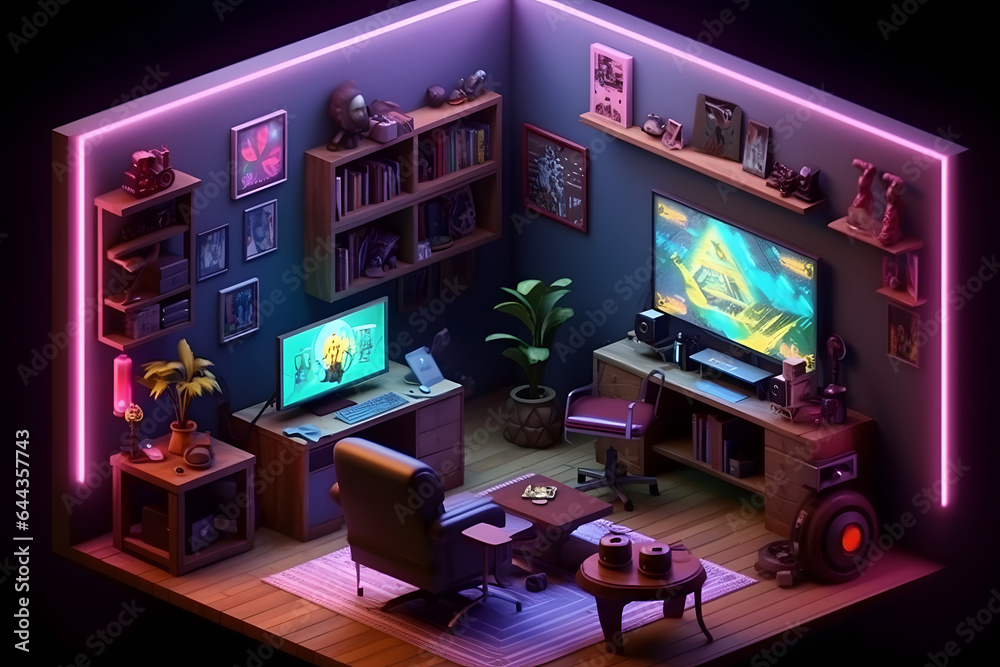 3d game room isometric style Made with Generative AI 3d game room isometric style Made with Generative AI