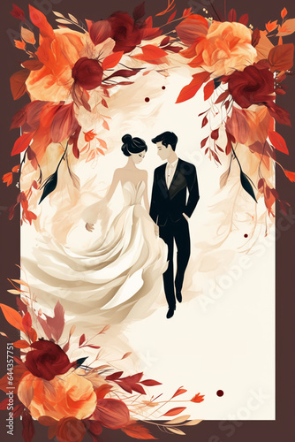 Colorful floral decoration illustration background template, creative arrangement of nature and flowers. Good for banner, wedding card invitation draft, greetings, and design element. Generative AI.