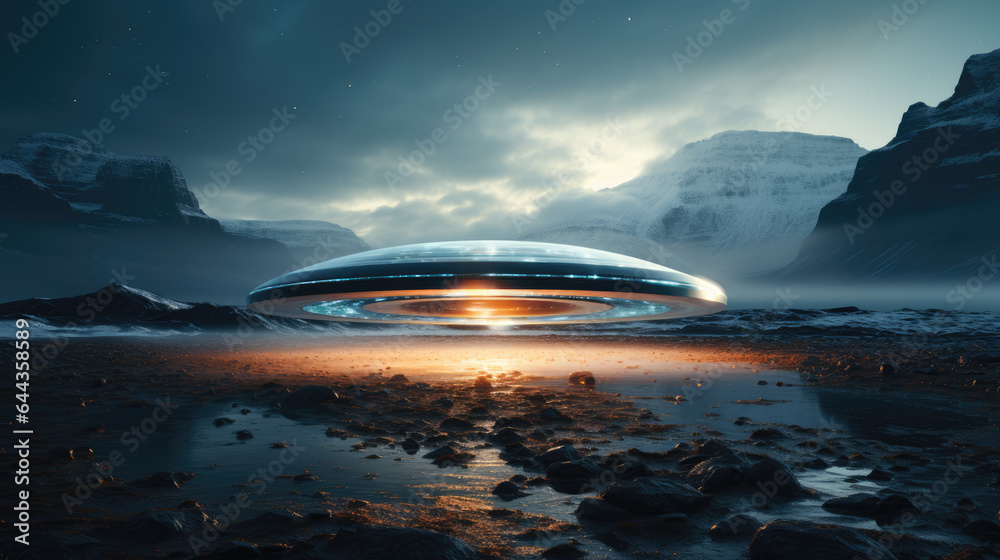 Naklejka premium ufo on iceland coasts, ai generated.