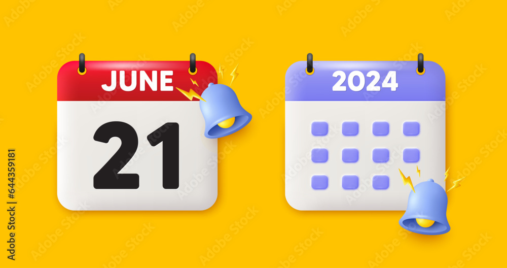 Calendar date 3d icon. 21th day of the month icon. Event schedule date. Meeting appointment time. 21th day of June month. Calendar event reminder date. Vector Calendar date 3d icon. 21th day of the month icon. Event schedule date. Meeting appointment time. 21th day of June month. Calendar event reminder date. Vector