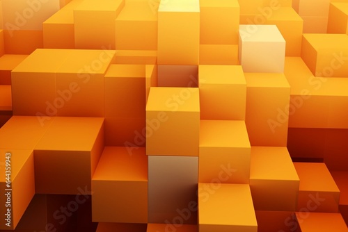 Futuristic yellow and orange 3D blocks creating an abstract wallpaper. Includes copy-space. Generative AI