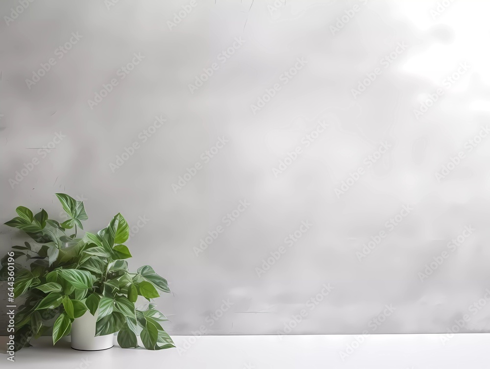 Gray wall with some greens and copy space background. Ai Generative Gray wall with some greens and copy space background. Ai Generative
