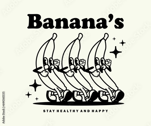 Vintage illustration Retro Poster cartoon character of banana Graphic Design for T shirt Street Wear and Urban Style