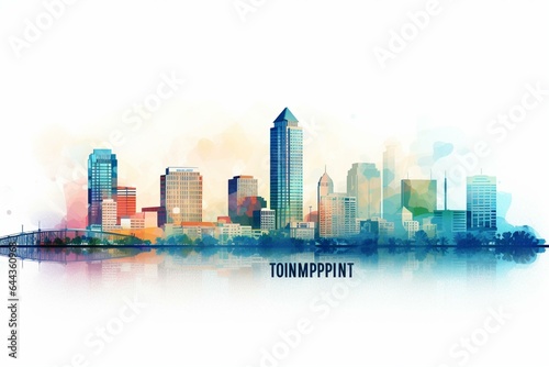 Skyline of Tampa with transparent layers and gradient colors. Generative AI