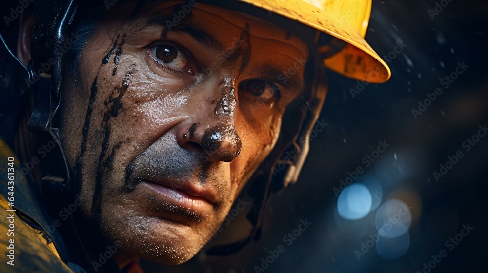 Fototapeta premium A man wearing a hard hat up close