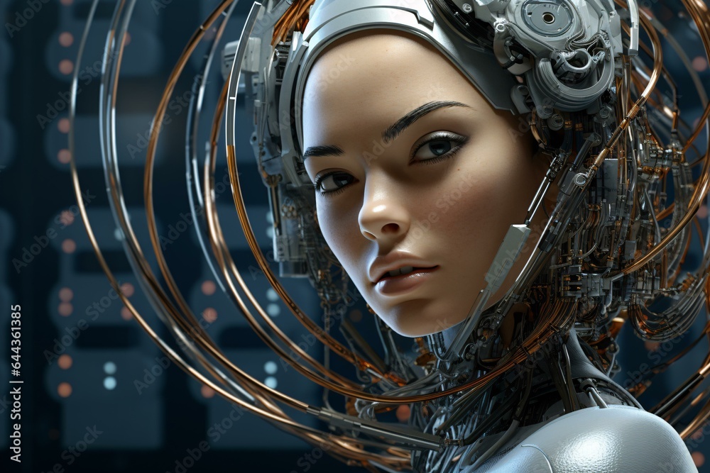 A woman with futuristic facial enhancements A woman with futuristic facial enhancements