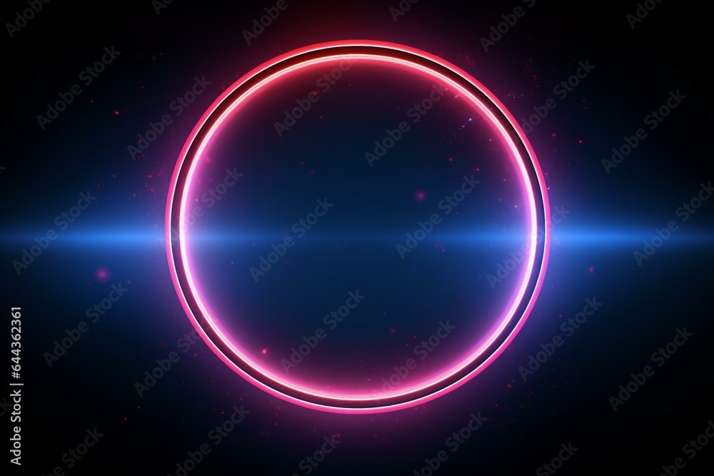 Abstract neon circle isolated on space background in spotlight. Innovative lighting frame digital art design. Generative AI Abstract neon circle isolated on space background in spotlight. Innovative lighting frame digital art design. Generative AI